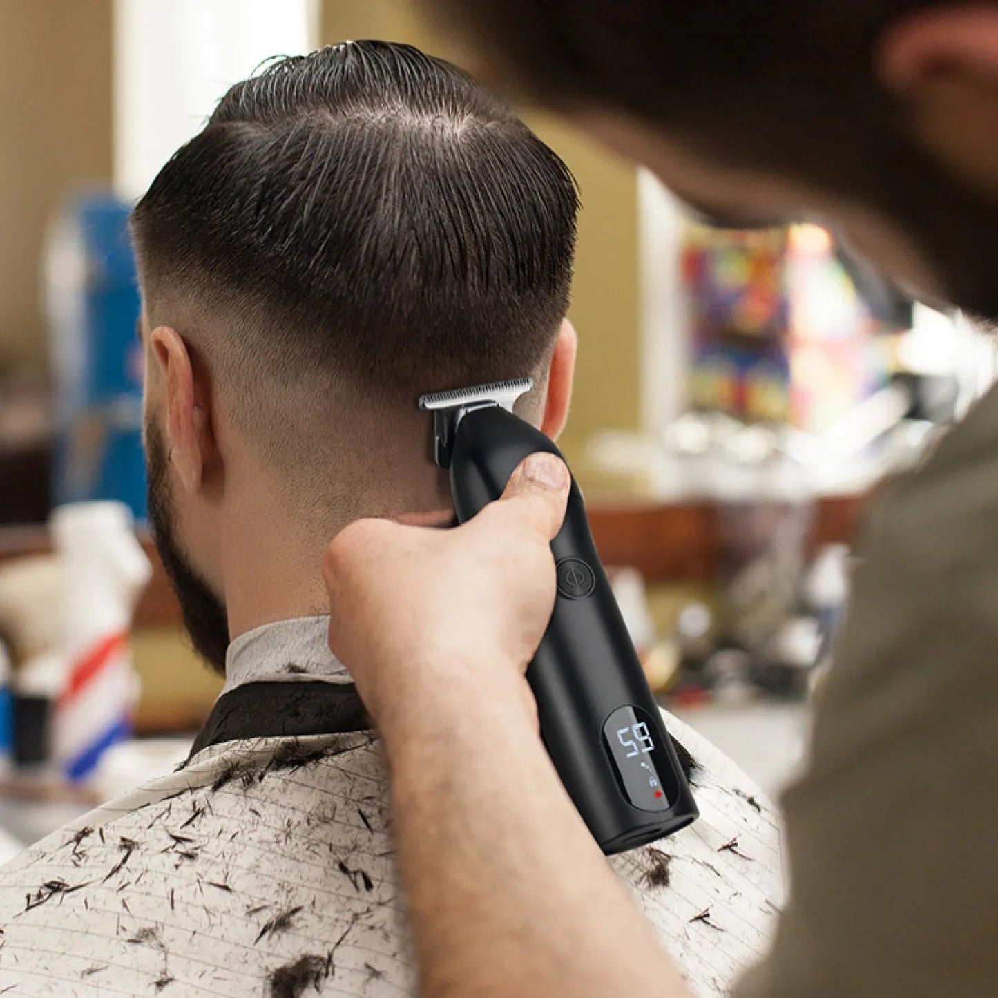 Professional Cordless Blade LCD Hair Trimmer Beard Hair Clipper Barber Shop Rechargeable Hair Cutting Machine USB with Box