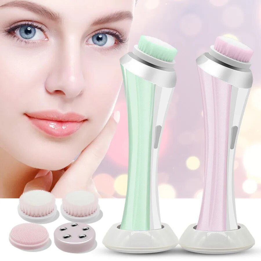 4 in 1 Electric Facial Cleanser Wash Face Cleaning Machine Skin Pore Cleaner Body Cleansing Massage Mini Beauty Massager Brush