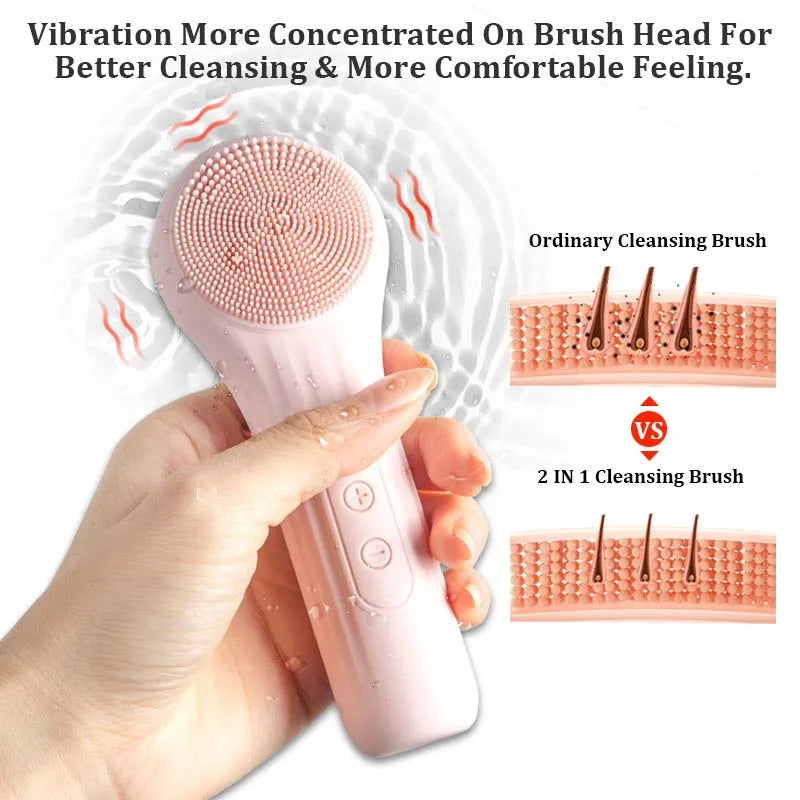 Mini Portable Rechargeable Heating Electric Usb Ultrasonic Vibration Silicond Facial Cleansing Brush