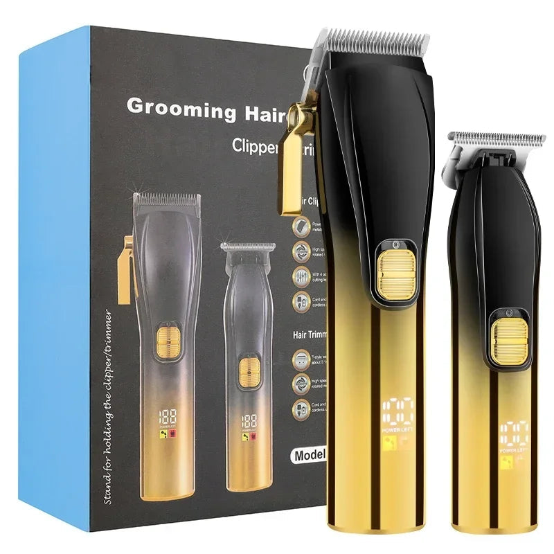 LCD Digital Display Hair Clipper Set Men's Professional Hair Clipper Oil Engraving Electric Clipper