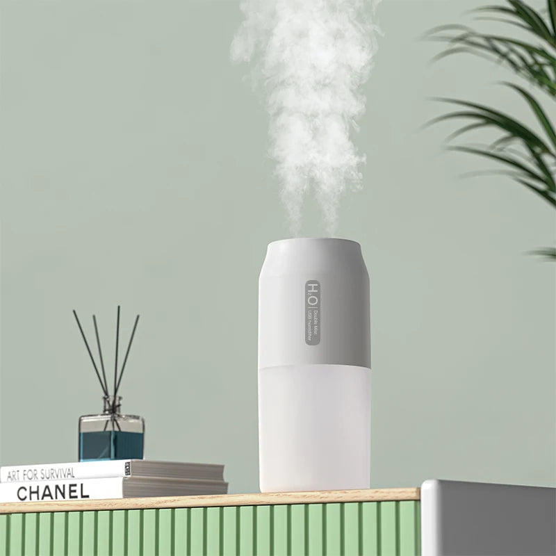 300ml Portable Dual Spray Ultrasonic Air Humidifier 1800mah Rechargeable Mini with LED Night Light USB Silent Car Home