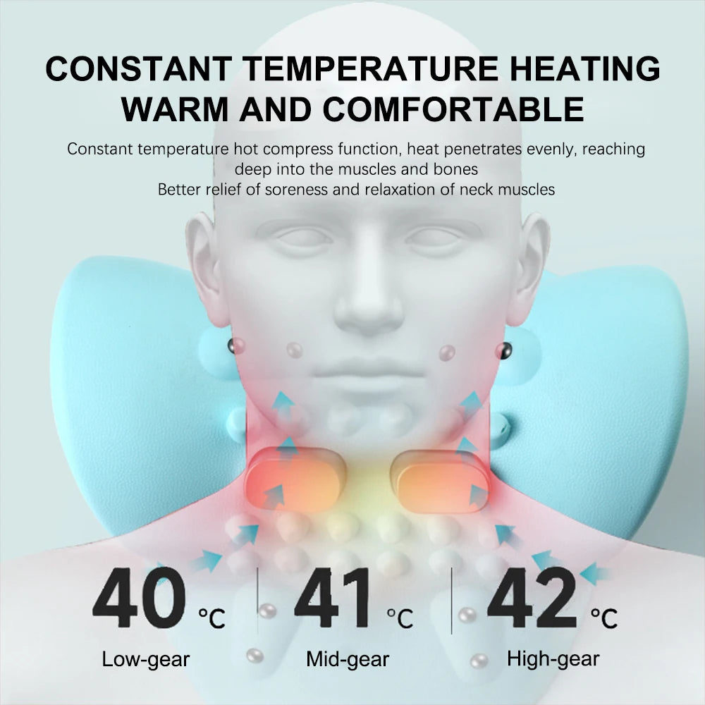 Electric Neck Massager Cervical Pillow EMS Traction Pulse Heating Vibration Massage Spine Support Muscle Relaxation Relieve Pain