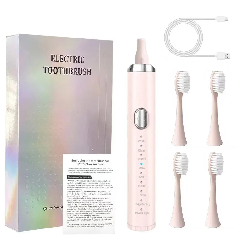 8 Speed 4 Brush Head Sonic Electric Toothbrush USB Smart Adult Soft Hair Waterproof Teeth Cleaning Set
