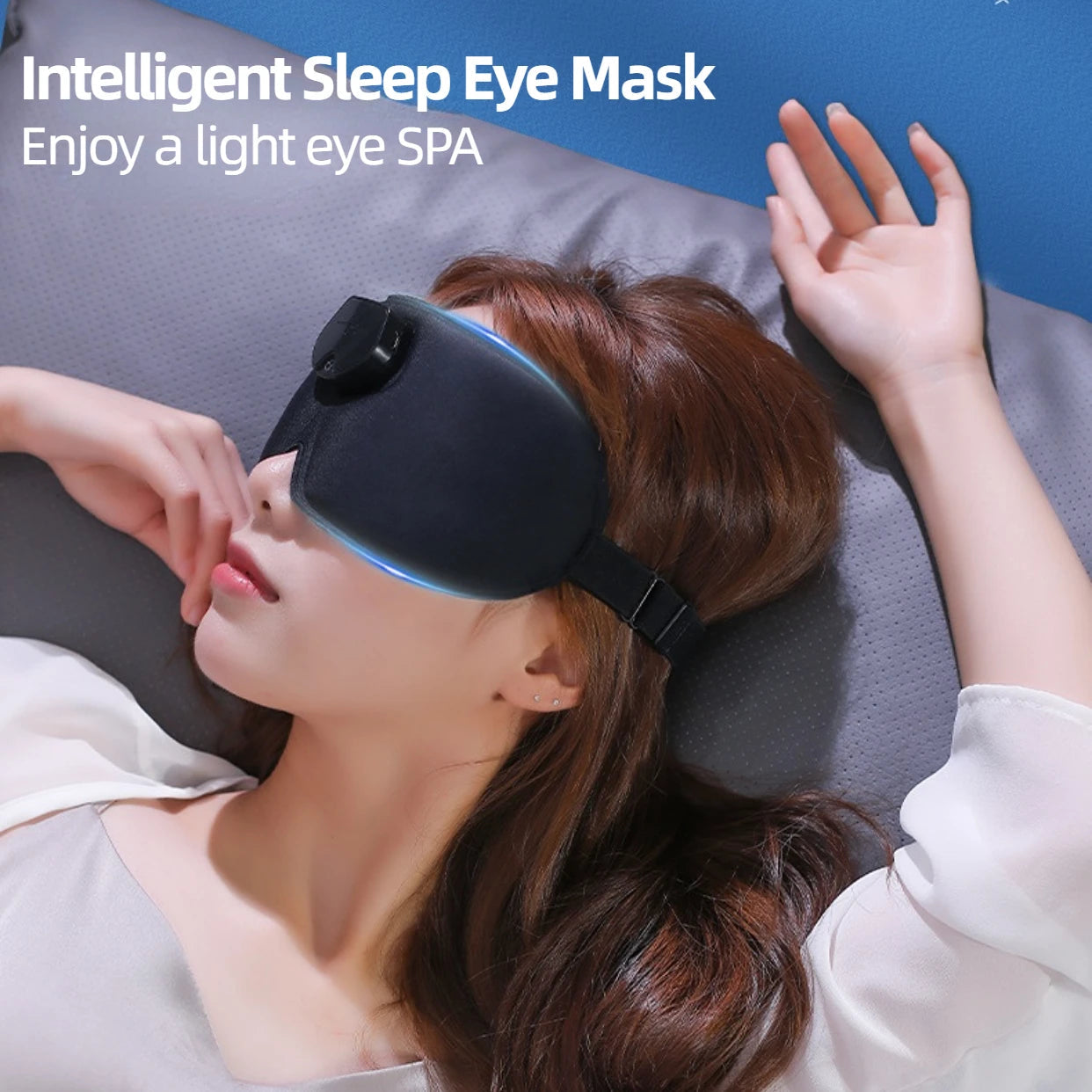 3D Hot Compress Eye Mask Head Massager Sleep Monitor Sleep Eye Mask Insomnia Treatment Releases Eye Pressure and Soothes Fatigue