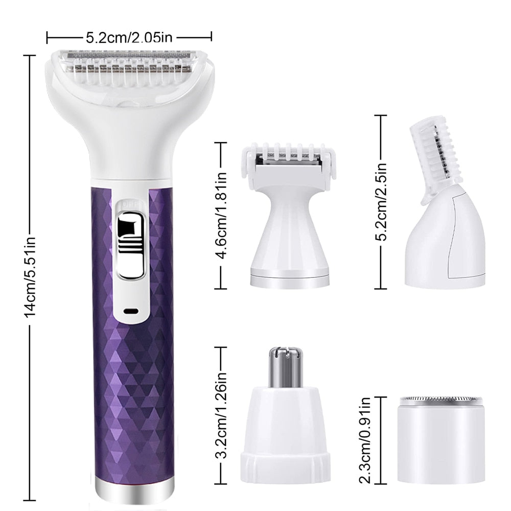5 IN 1 Electric Hair Removal Epilator Wet&Dry Lady Shaver Nose Hair Trimmer Eyebrow Shaper Leg Armpit Bikini Trimmer Women Razor