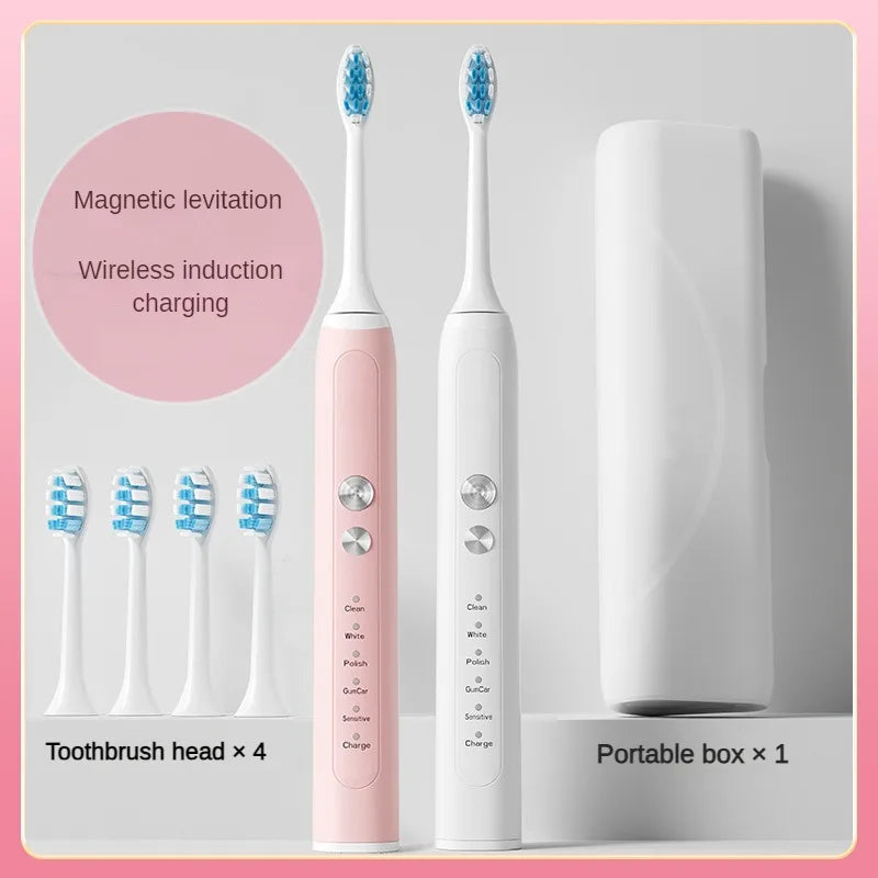 Toothbrush Wireless Charging Travel Case IPX7 Dupont Soft Bristle Electric Charger Adult Sonic Teeth Whitening Brush Pink White