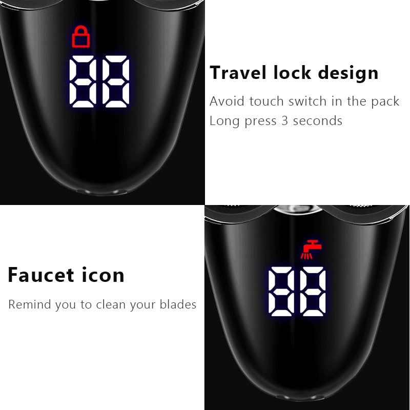 Electric Razor for Men Bald Head Shaver LED Display Nose Hair Beard Trimmer Clippers Facial Cleansing Brush USB Rechargeable