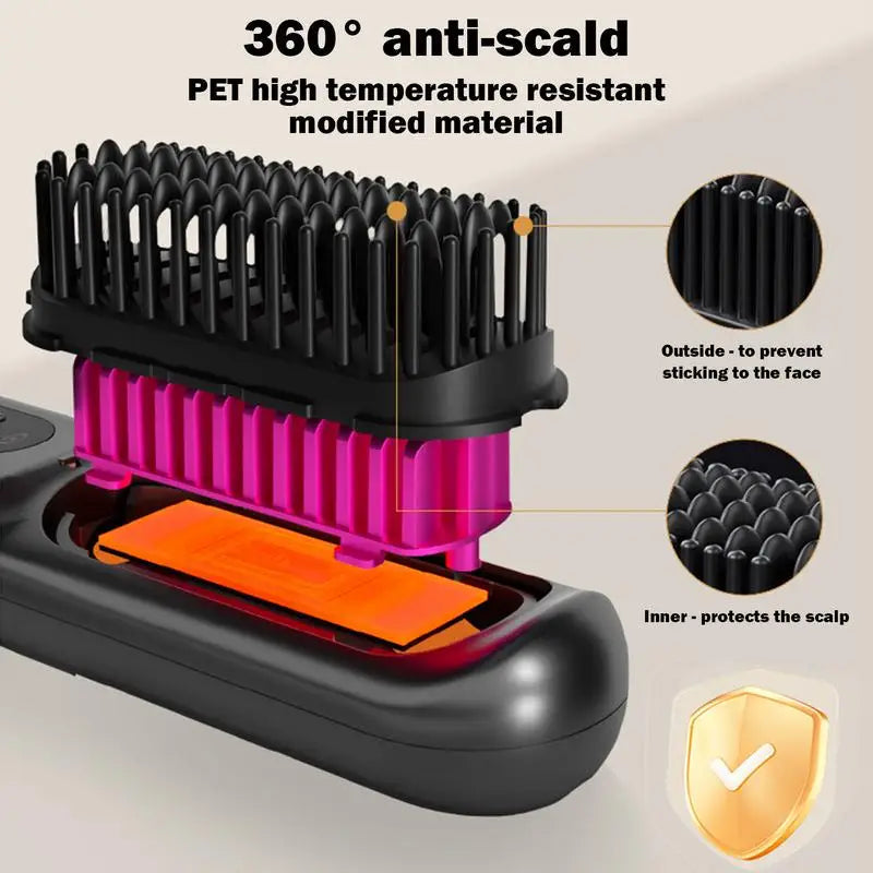 Straight Hair Comb Wireless Hair Straightener Brush with 5 Temp Setting Anti-Scald Hot Brush Heated Styling Comb Fast Heating