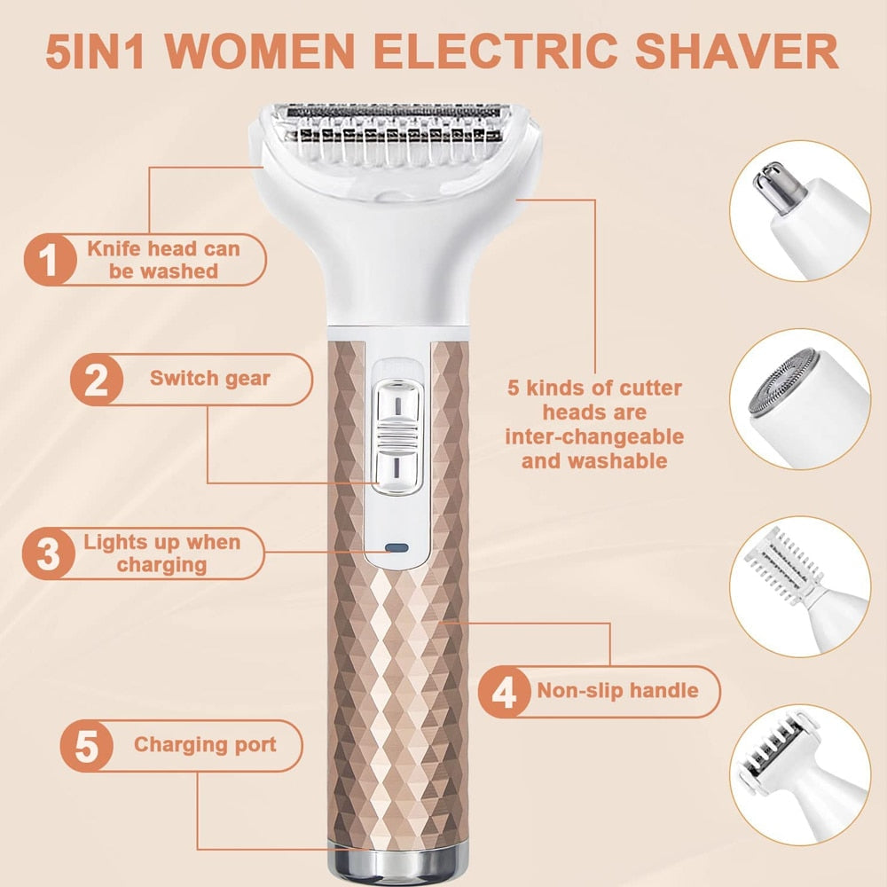 Portable Electric Razor for Women Body Nose Hair Trimmer Face Shavers Eyebrow Legs Armpit Bikini Hair Remover Women Epilator