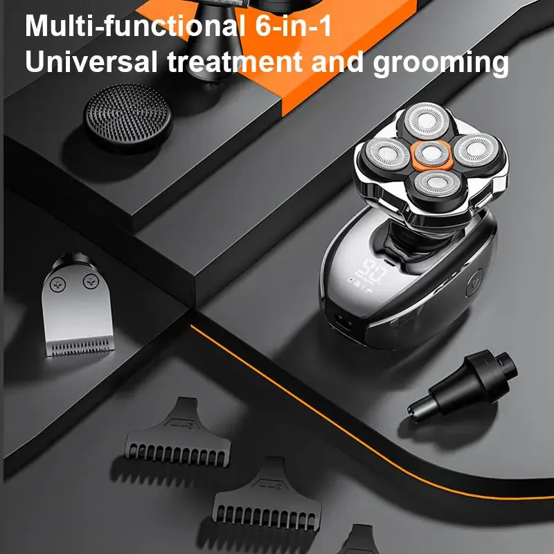 Head Shavers Upgraded 6-in-1 Electric Razor for Bald Men 5D Floating Shaving Rotary Shaver Grooming Kit IPX7 Waterproof Wet Dry