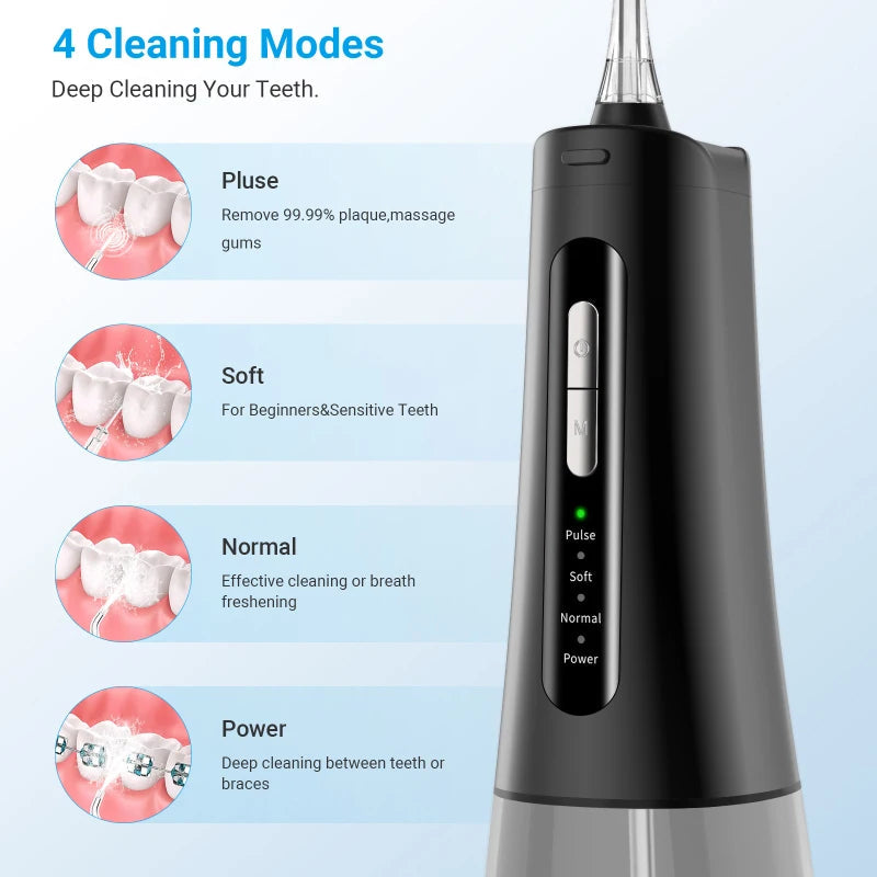 Teeth Water Pick Ultrasonic Cleanser 300ml Water Tank 4 Jet Tip Tooth Beauty Health Irrigator Dental Water Flosser for Teeth