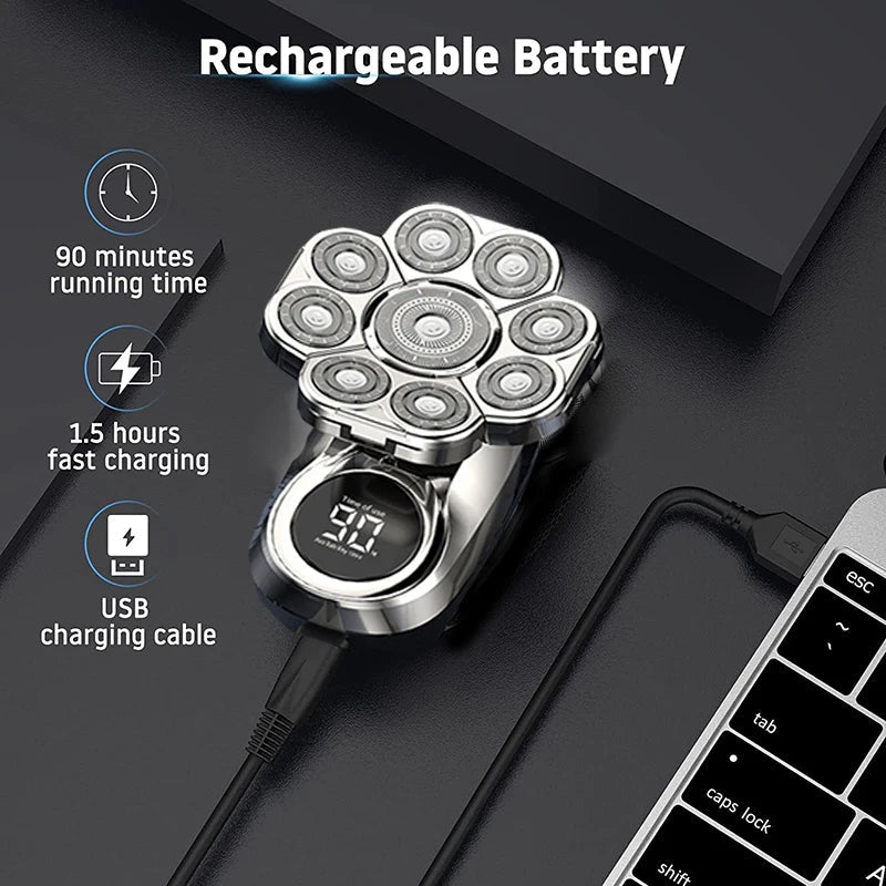 Electric Shaver Beard Hair Trimmer Wet Dry Electric Razor Rechargeable Bald Head Shaving Machine LCD Display Men Grooming Kit