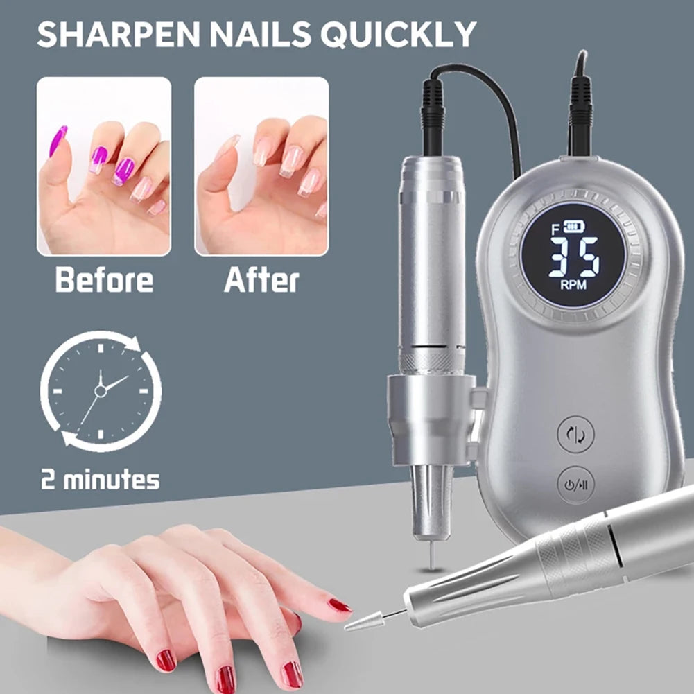 35000 RPM Electric Nail Polish Drill Mini 2 in 1 Electric Nail File With LCD Display USB Charge Professional Tool