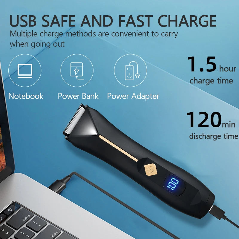 Men's Electric Groin Hair Trimmer Pubic Hair Trimmer Body Grooming Clipper for Men Bikini Epilator Rechargeable Shaver Razor