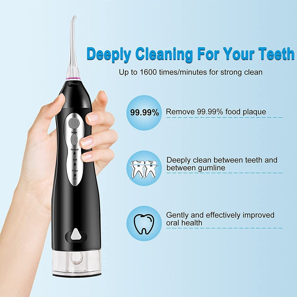 220ML Oral Irrigator Portable Dental Water Flosser USB Rechargeable 3 Mode Water Jet Floss IPX7 Waterproof Teeth Cleaner 4 Nozzle