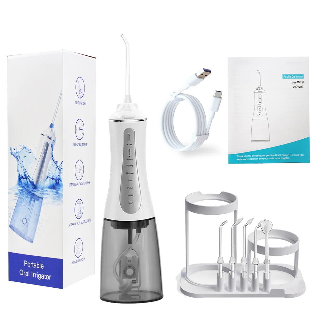 Dental Water Flosser Oral Irrigator with Storage Holder Portable Teeth Cleaning Jet Toothpick Mouth Washing Machine 6 Jet 350ml