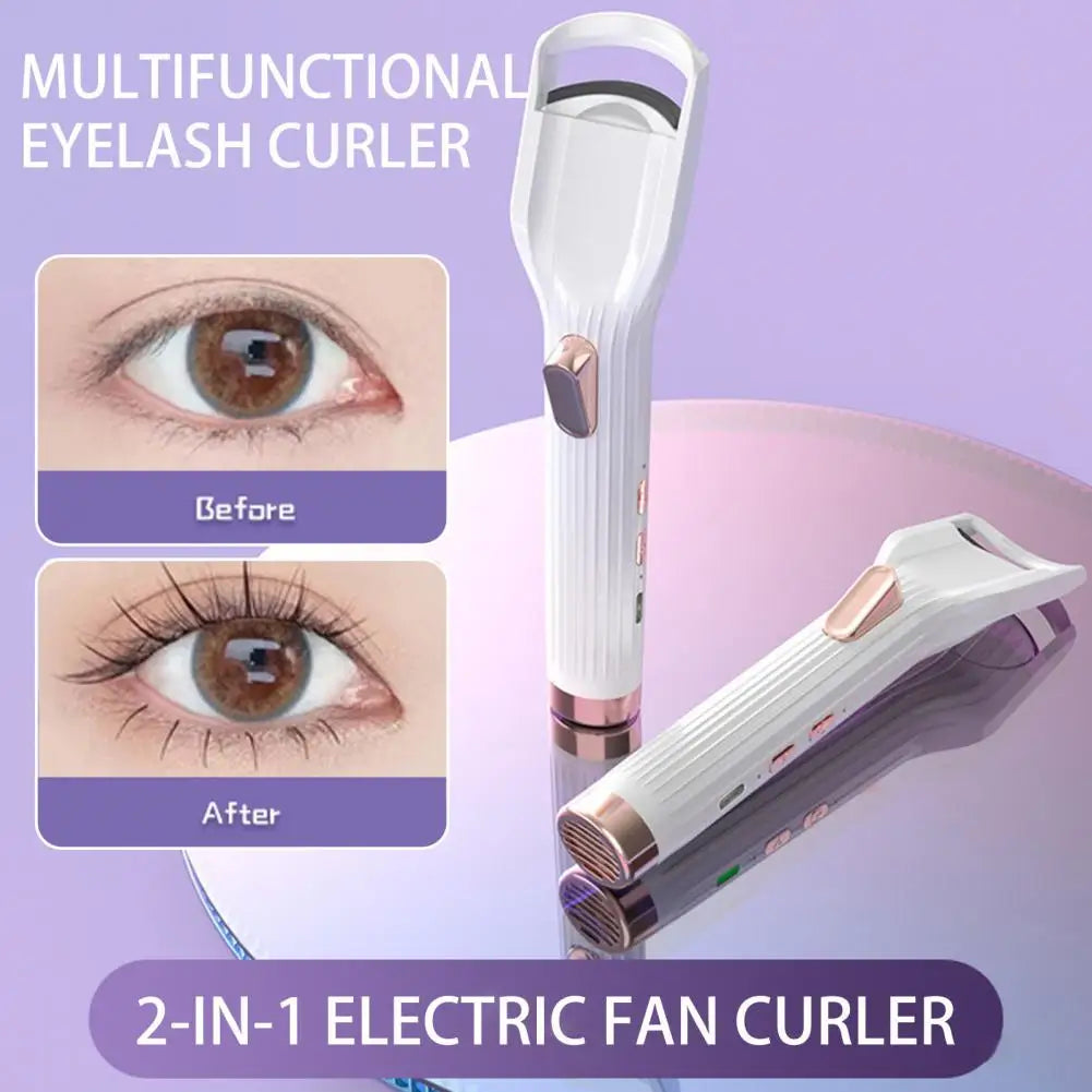 Pain-free Eyelash Curler Portable Electric Heated Eyelash Curler with Fan Usb Rechargeable 2-in-1 Multifunctional Tool for Quick