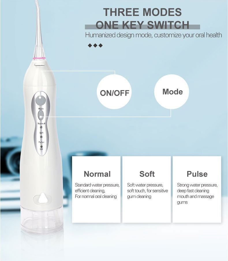 Dental Water Jet Oral Irrigator Rechargeable USB Portable Water Flosser 220ML Water Tank Waterproof Teeth Cleaner 4 Tip 3 Models