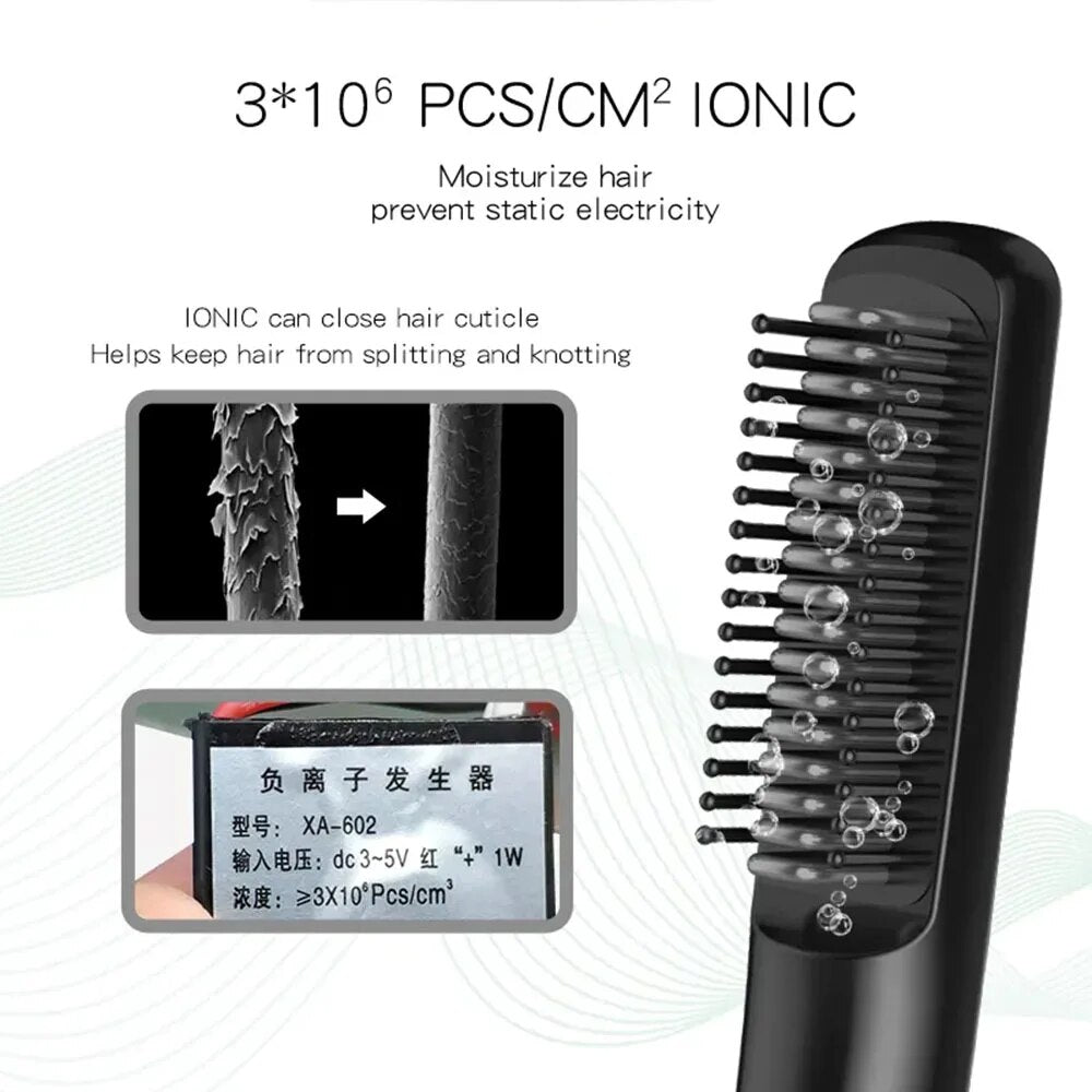 Cordless Hair Straightener Beard Comb for Women and Men 25W 2600mAh Automatic Brush Mini Magic Portable Wireless USB Charging