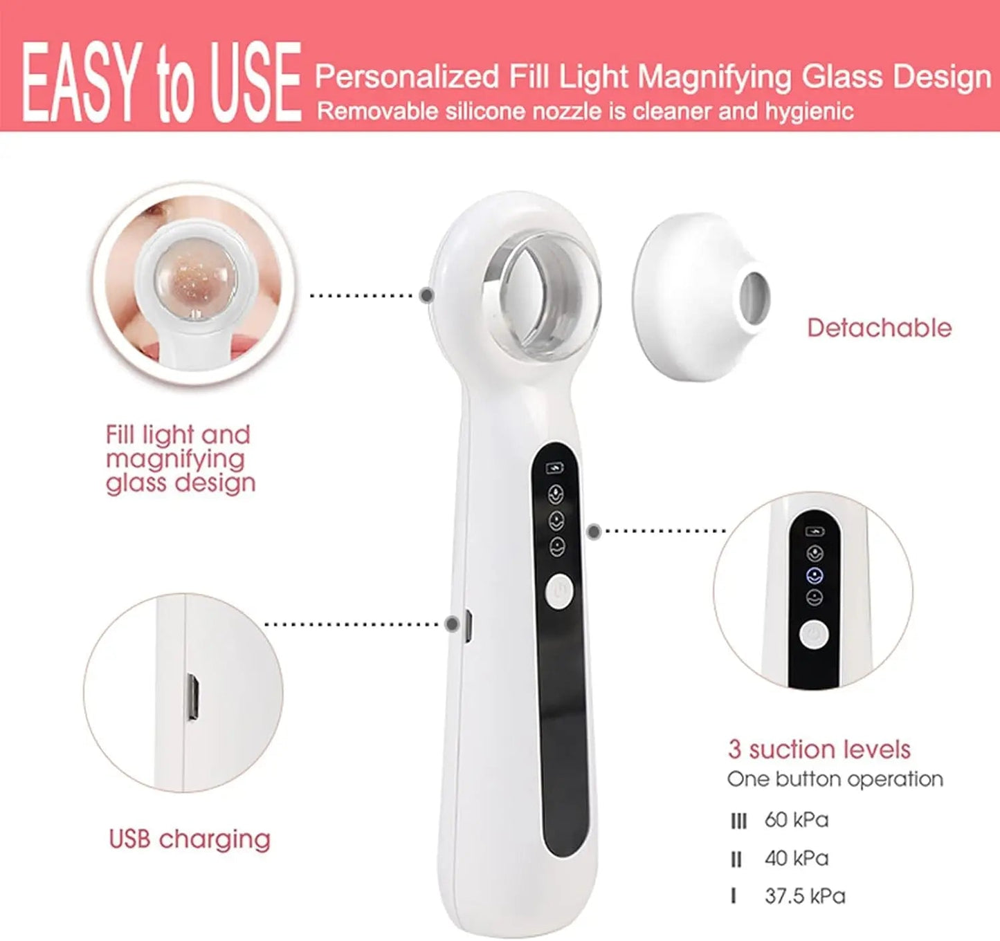 Visible Electric Blackhead Remover Vacuum Acne Cleaner With Magnifier Black Spots Removal Face Nose Deep Cleaning Tools