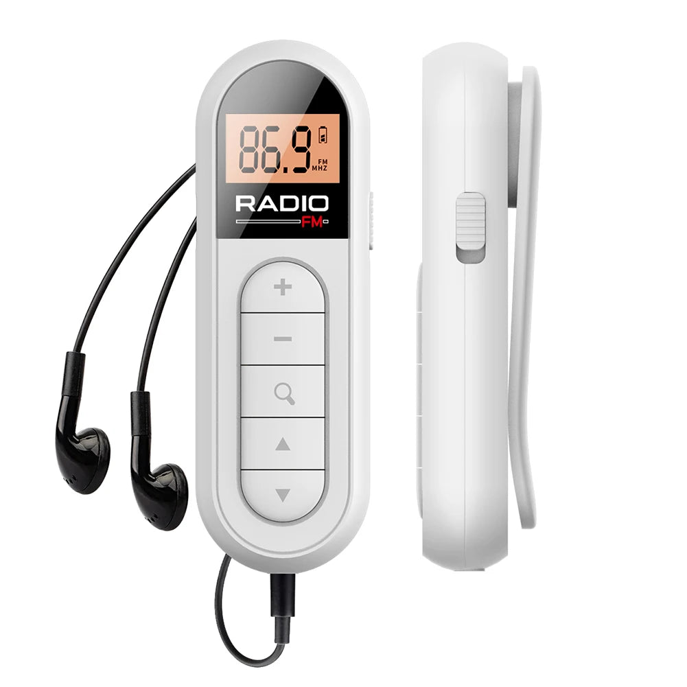 Mini Portable Pocket FM Radio 76-108MHZ Radio Receiver with Backlight LCD Display Wired 3.5mm Headphones Support Type-c Charging