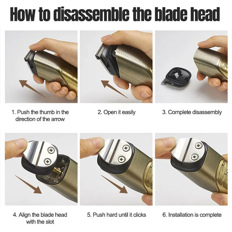 Metal Vintage Rechargeable T9 Professional Hair Trimmer LCD 6 in 1 Grooming Set Electric Razor Body Nose