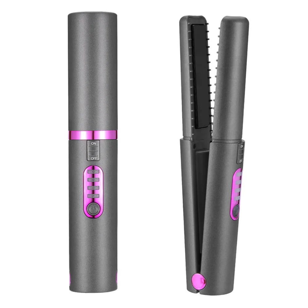 Flat Iron Mini 2 IN 1 Wireless Hair Straightener with USB Charging Roller 4800mah Portable Cordless Curler Dry and Wet Uses