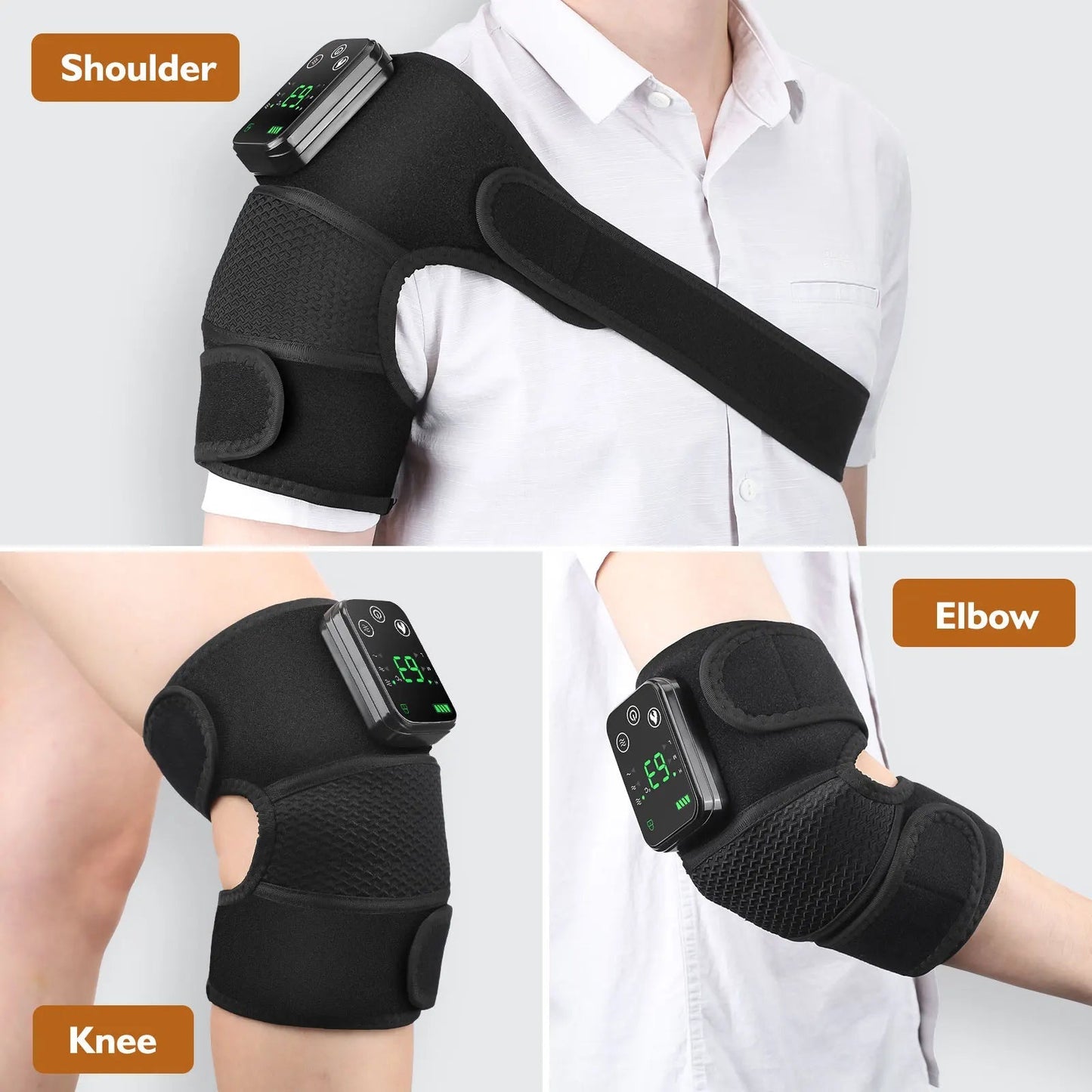 Thermal Knee Massager 3 in 1 Shoulder Knee Elbow Heating Massage Support Brace Rechargeable Vibration Pad Arthritis Pain Relief