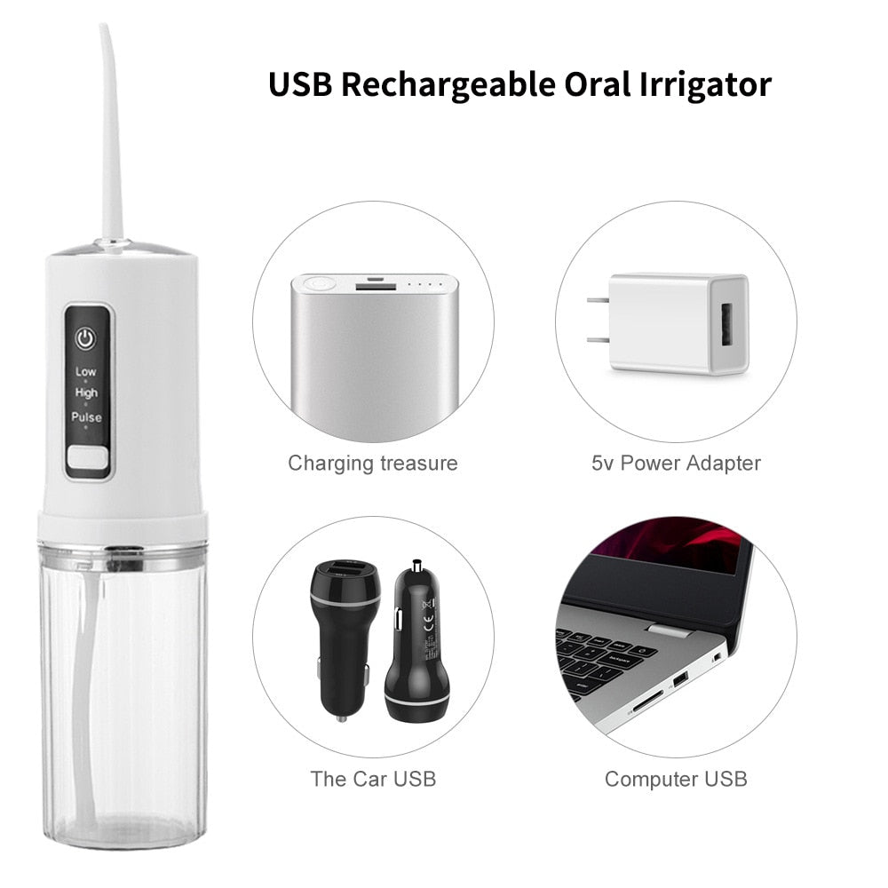 230ml Electric Oral Irrigator Detachable Water Flosser Portable Dental Irrigator Water Jet Floss Tooth Pick 4 Nozzles Easy Carry