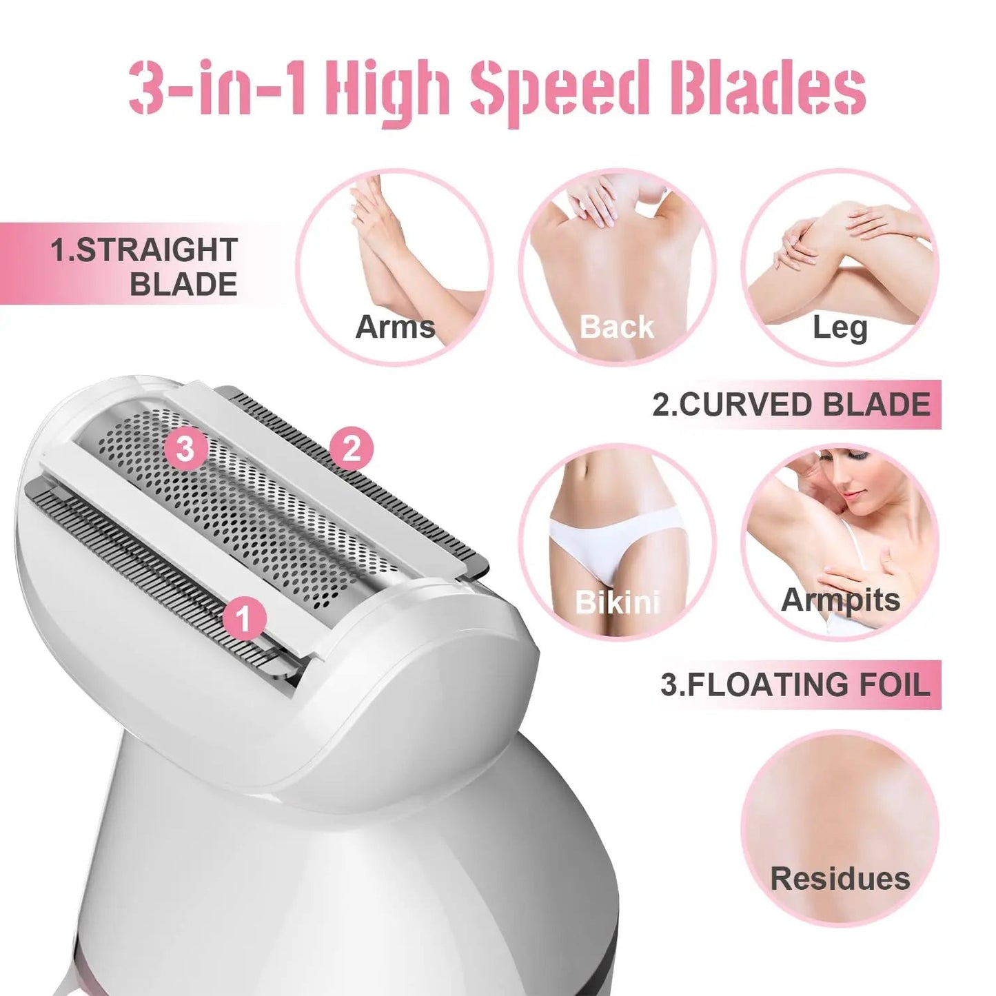 5 in 1 Hair Removal Epilator Electric Shaver for Women Rechargeable Body Massager Razor Bikini Beard Trimmer Foot Grinder