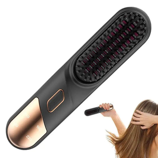 Hair Straightening Brush Fast Heating Negative Ion Hair Straightener Styling Comb 4 Temp Settings Rechargeable Anti-Scald Hair