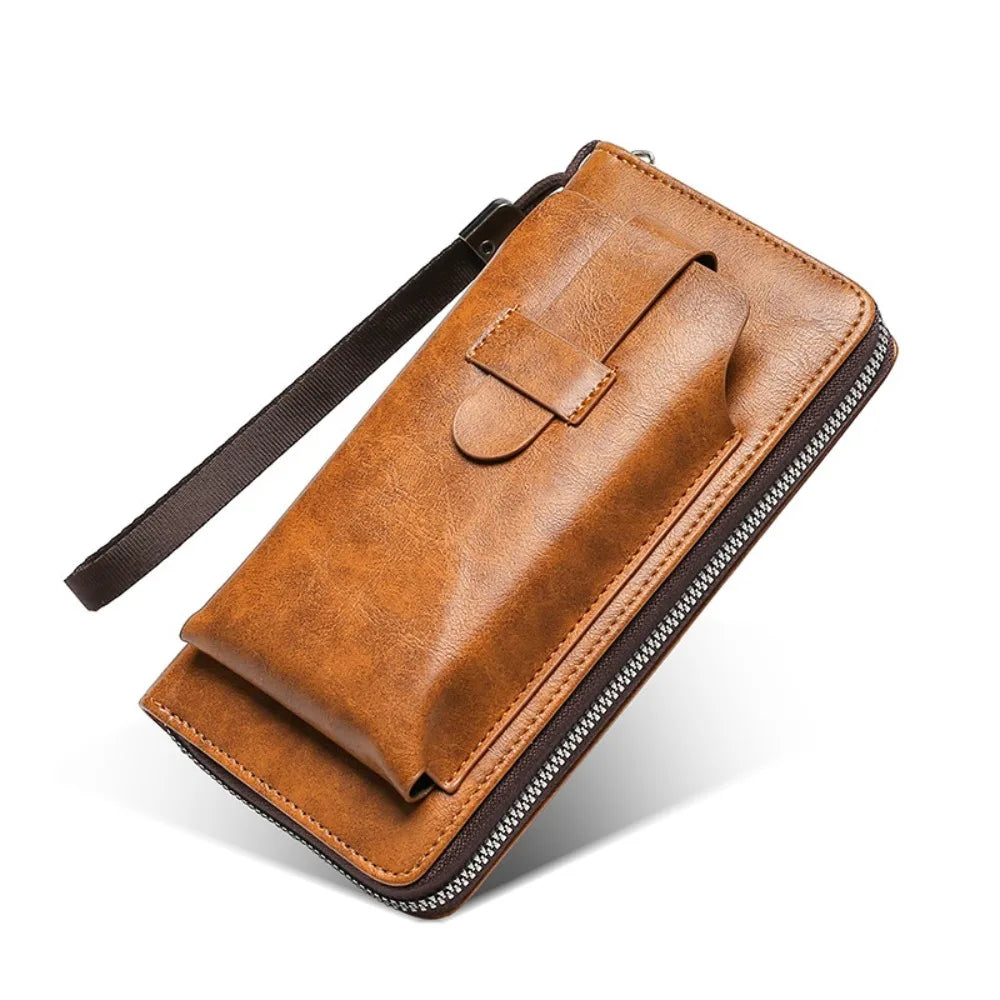Cowhide Long Wallets Fashion Large Capacity Soft Leather Coin Purse Multifunction Zipper Phone Clutch Bag Male Men
