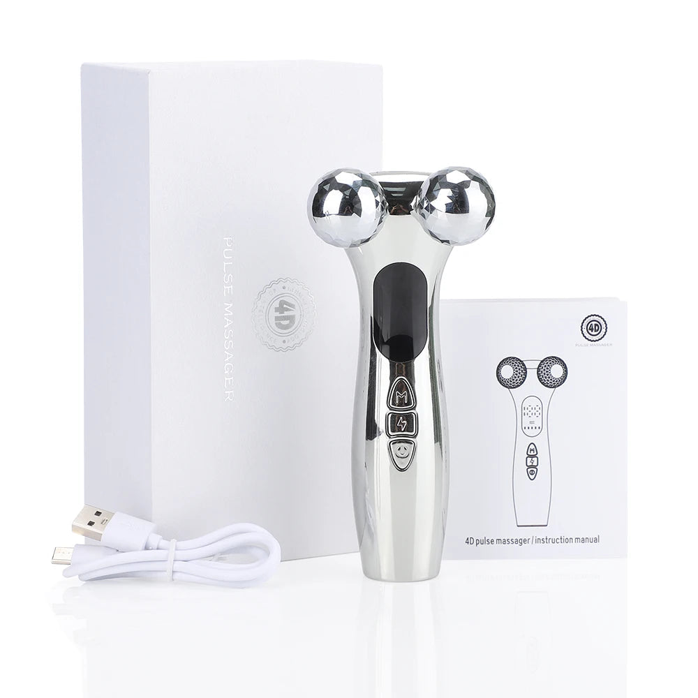 4D Roller Electric Micro-current Facial Lifting Massager LED Display Beauty Devices Skin Tighten V-Face Double Chin Remover