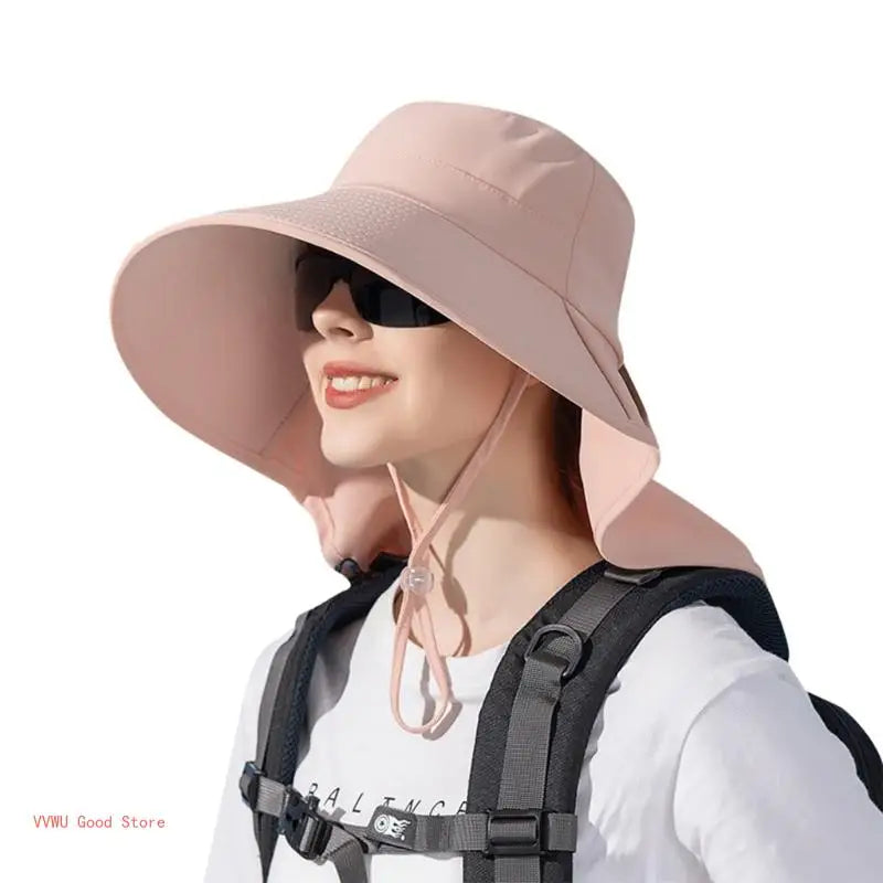 Hat With Neck Flap Hiking With Ponytail Hole Fishing Bucket Available in 7 Colors Sun Protection Dirt Resistant