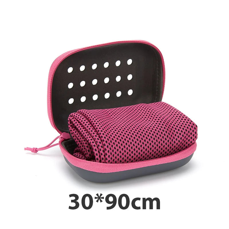 Quick Drying Cooling Towel Soft Breathable Chilly Sweat Absorption Cold Towel with Storage Box Sports Running Yoga Gym Club