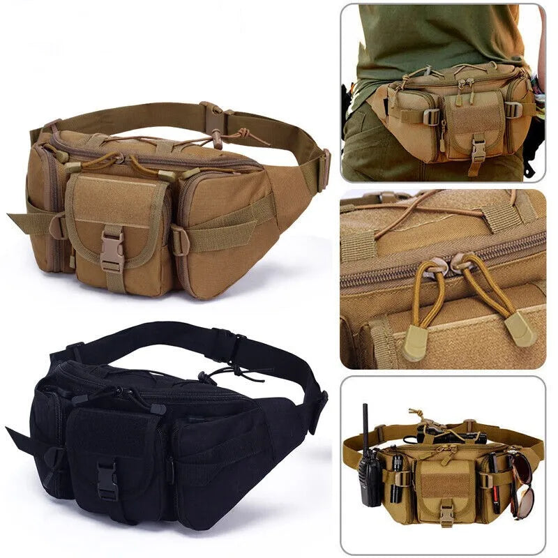 Men Tactical Waist Bag Nylon Fanny Pack Military Travel Hip Belt Bum Sports Bag Outdoor Cycling Travel Hiking Waistpack Pouch