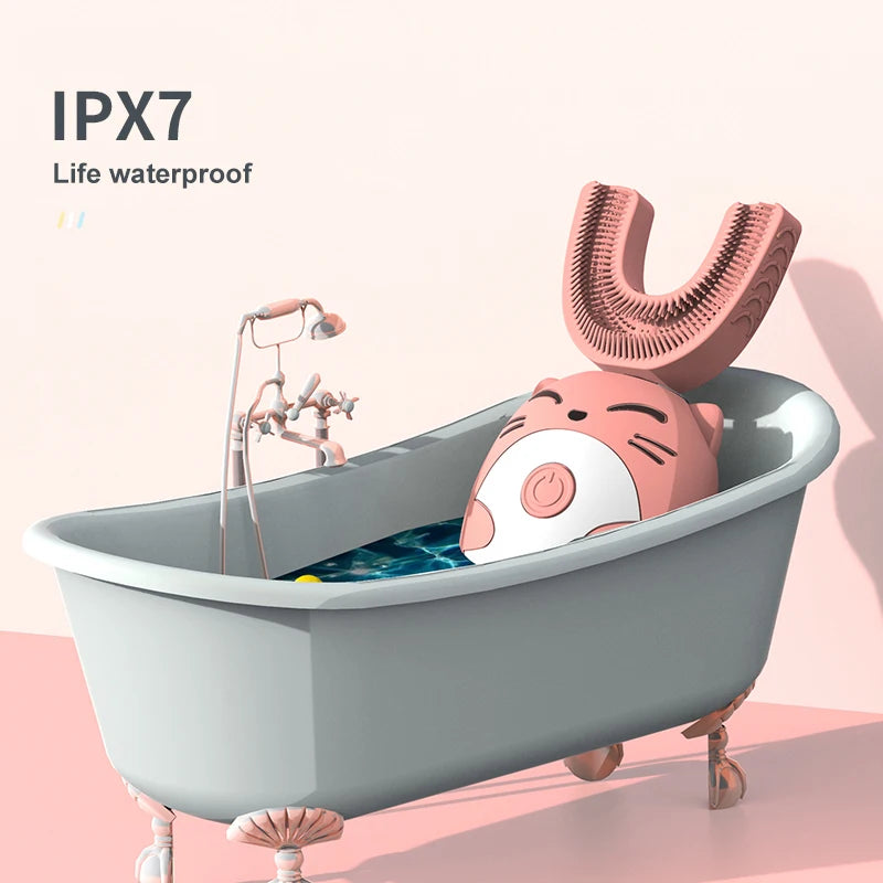 Ipx7 Waterproof Electric Toothbrush Kids U-shaped Sonic Smart Ultrasonic Tooth Brush 360 Degrees Teeth Whitening For Kids