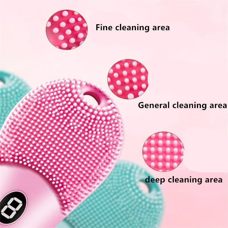 Electric Silicond Face Cleansing Brush Ultrasonic Facial Deep Pore Cleaning Skin Massager Washable Machine