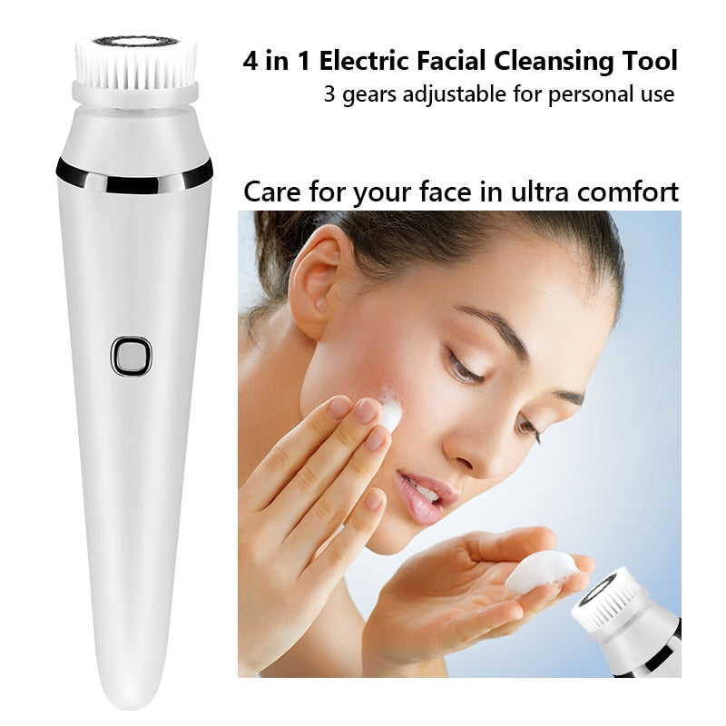 Electric 4 in1 Face Cleansing Brush Sonic Blackhead Exfoliating Face Cleaner Skin Tightening Massager Home Skin Care