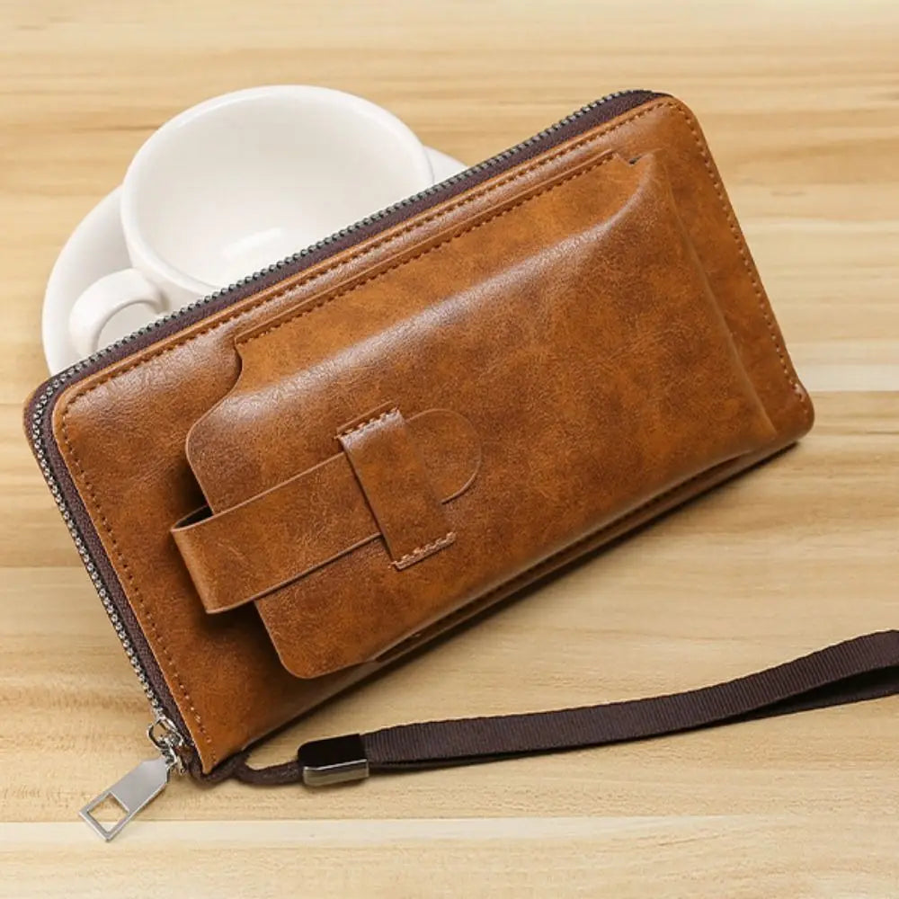 Cowhide Long Wallets Fashion Large Capacity Soft Leather Coin Purse Multifunction Zipper Phone Clutch Bag Male Men