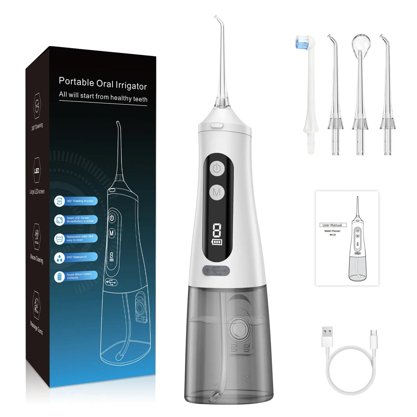 Intelligent Electric Oral Irrigator 9 Mode Smart LED Screen Portable Water Flosser Rechargeable 350ML Dental Water Jet for Teeth