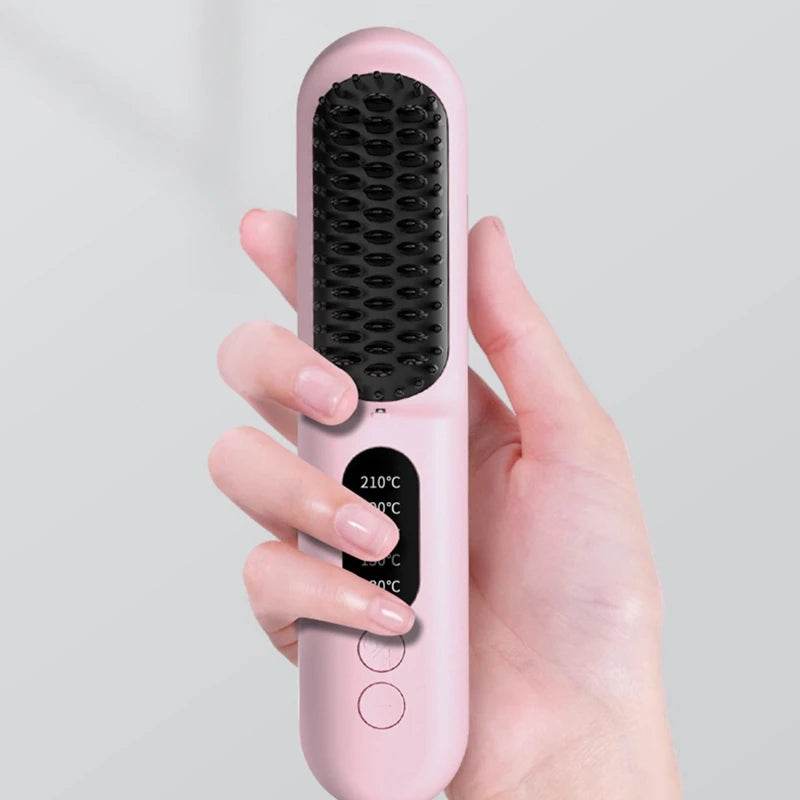 Wireless Hair Straightener Brush Fast Heated Straightener Brush Negative Ions Hair Curler Portable Heating Comb