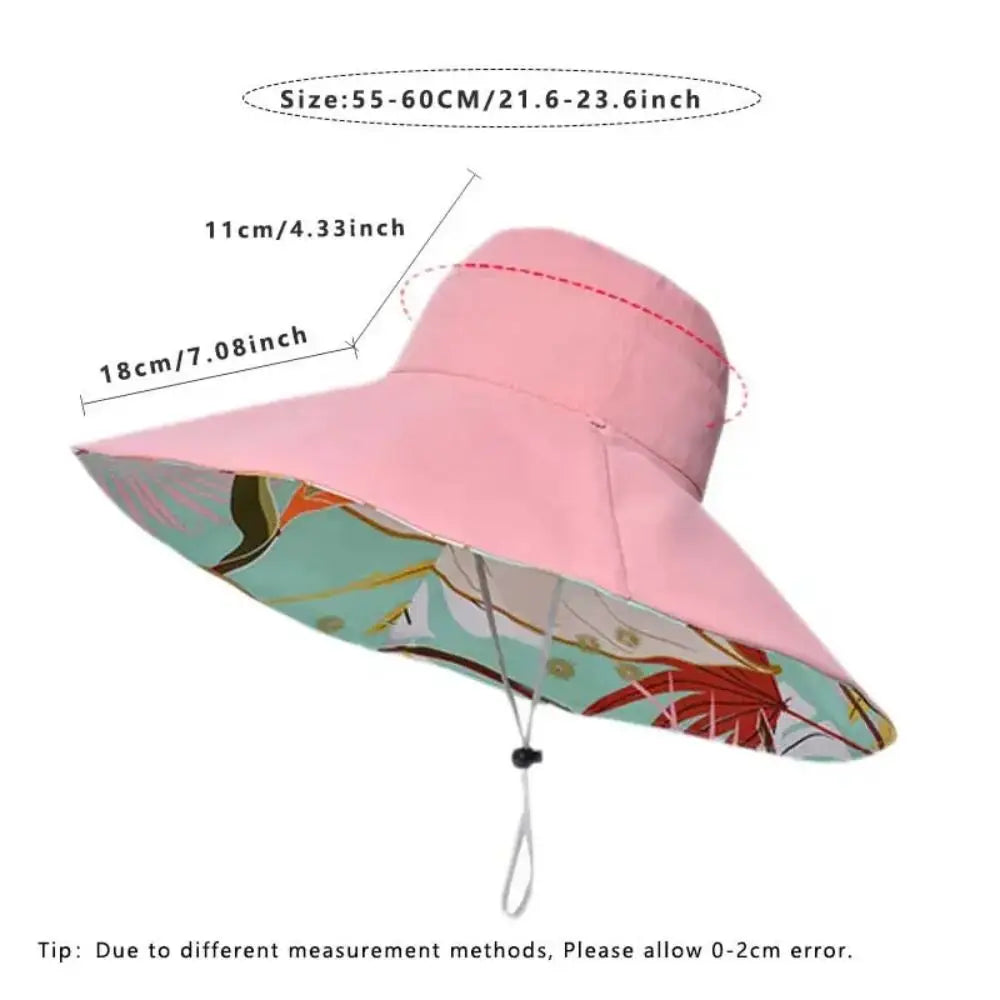 Cotton Women Fisherman Hat Fashion Large Brim Breathable Sun Hat Double-sided Plant Printing Bucket Hat