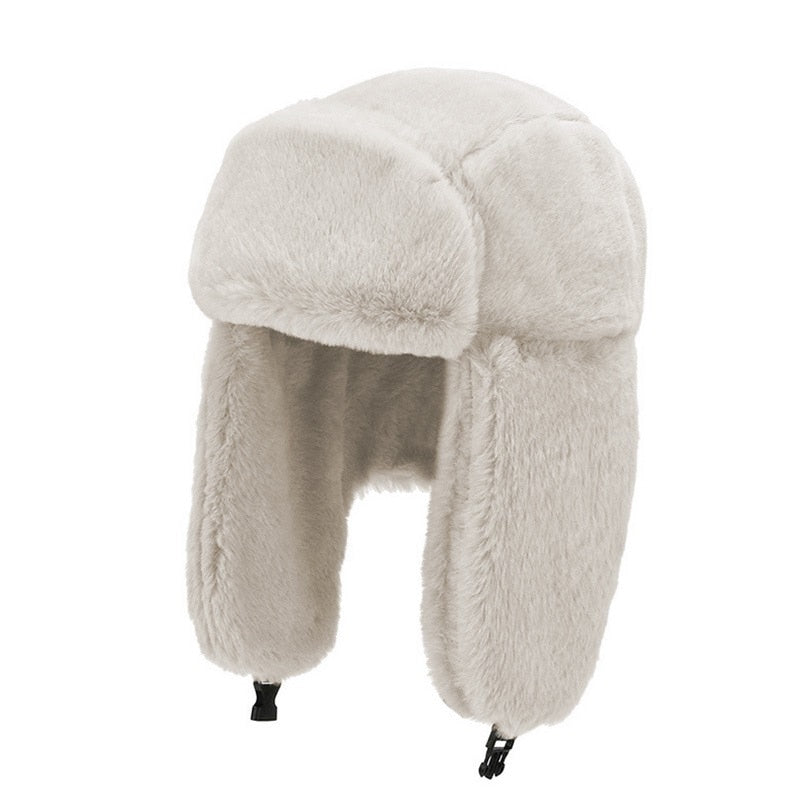 Fashion Women Winter Warm Faux Fur Bomber Hats Black White Solid Color Thicken Earflap Caps Autumn Winter Ear Protect Ski Hat