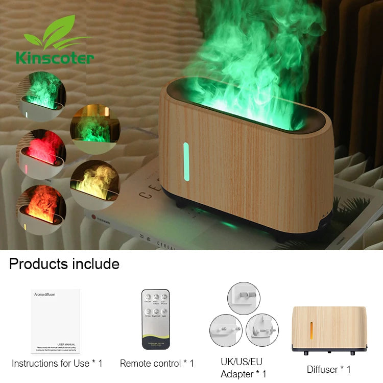 Simulated Flame Diffuser Humidifier 240ml Colorful Light Cool Mist Fogger with Waterless Auto-Off Protection for Home Room