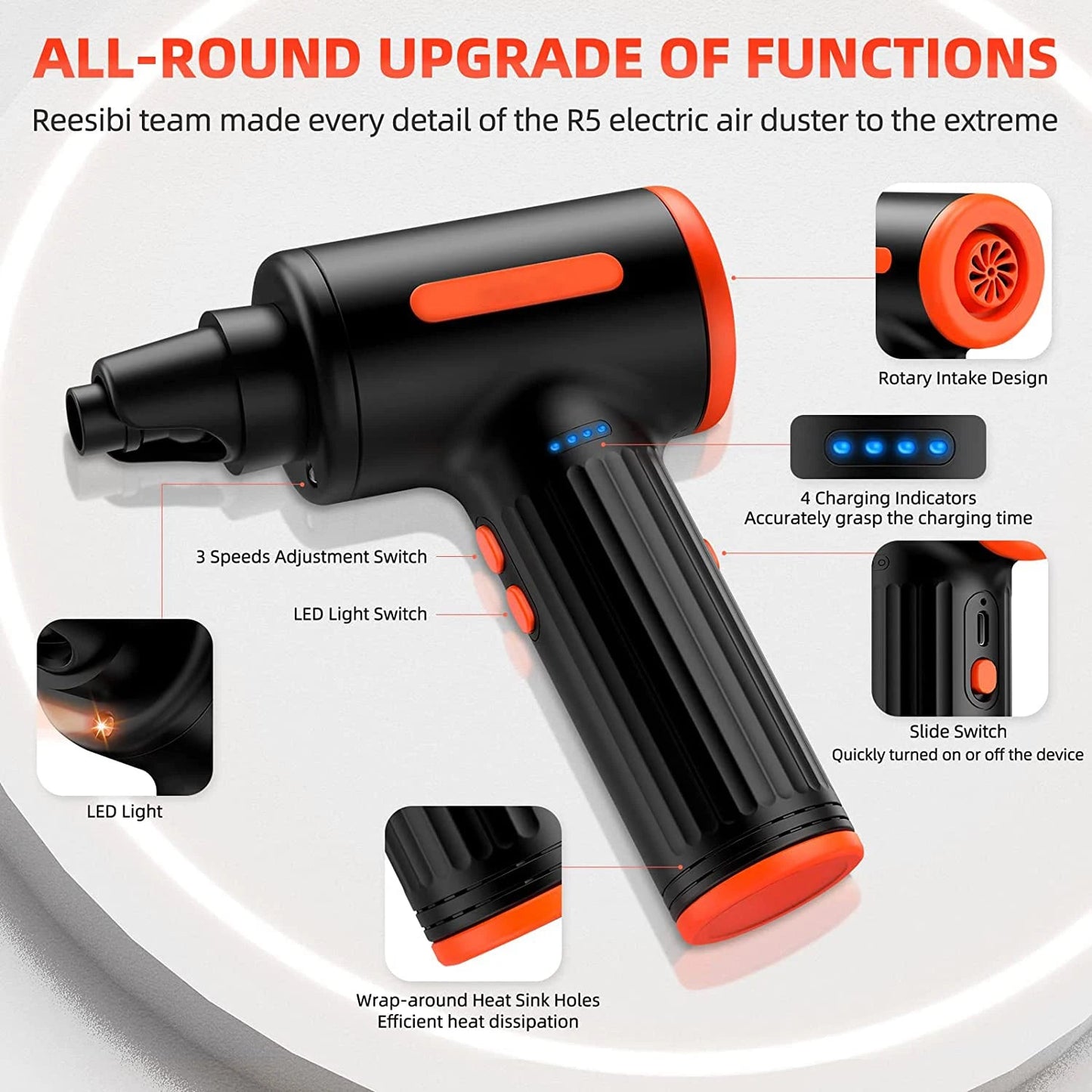 90000RPM Cordless Air Duster 90W Electric Wireless Gel Gun Blower Cleaner Brushless Motor for PC Computer Keyboard Car Laptop