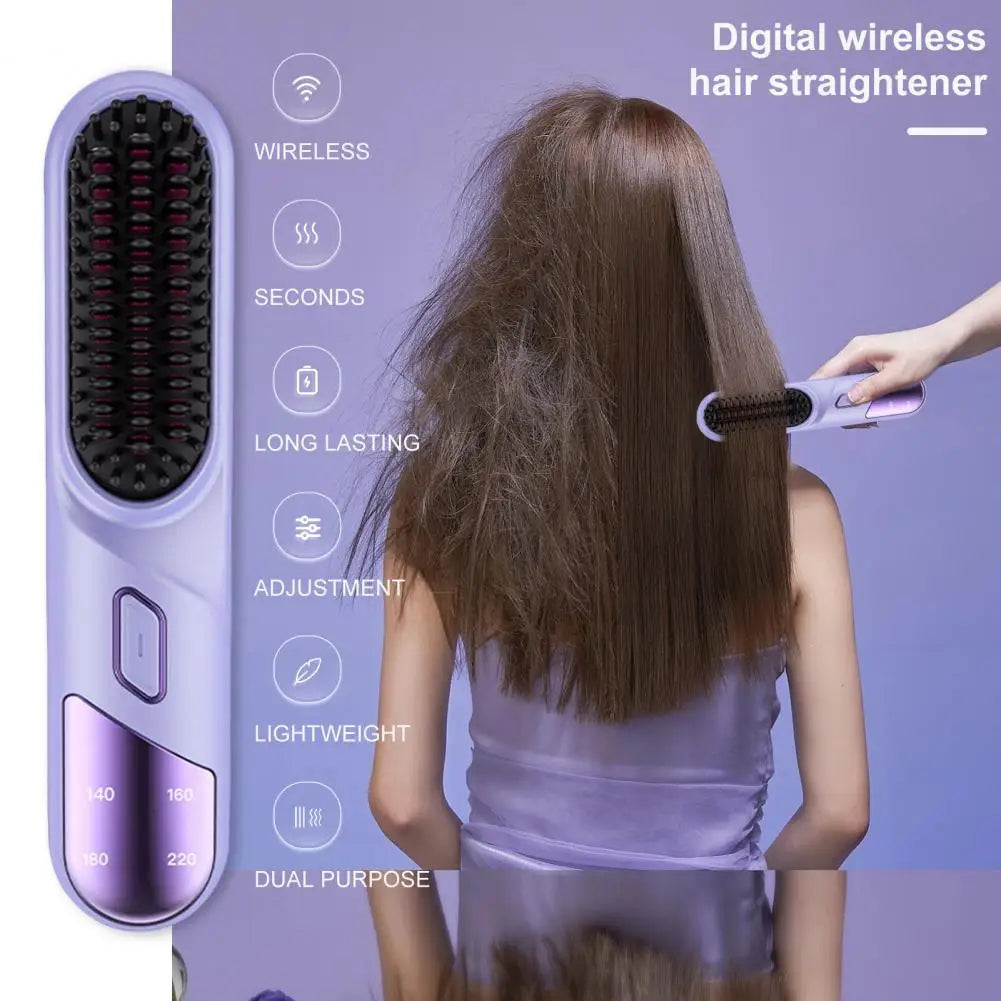 Hair Straightener Brush 4 Temperatures Fast Heating USB Rechargeable Negative Ions Brush Electric Fluffy Curly Hair Styling Comb