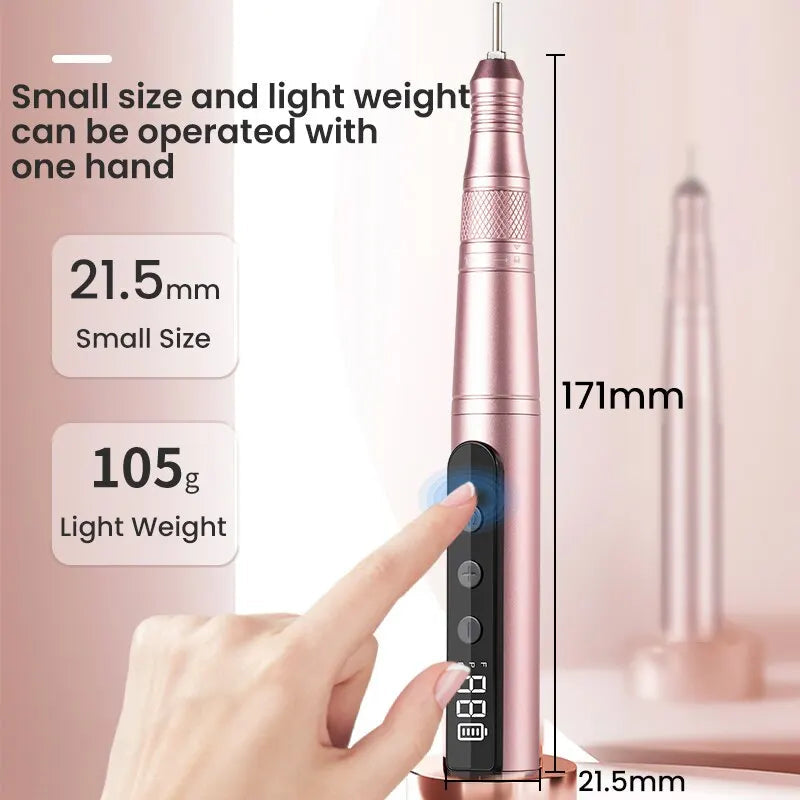 35000RPM Nail Drill Professional Rechargeable Cordless Electric File Portable LED Screen Kit