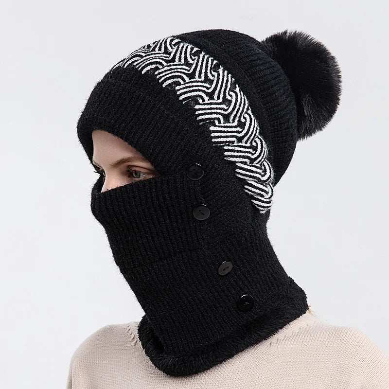 Beanies For Women Winter Knitted Hats Thick Warm Beanie Skullies Hat Female Gradient Bonnet Beanie Caps Outdoor Riding Set