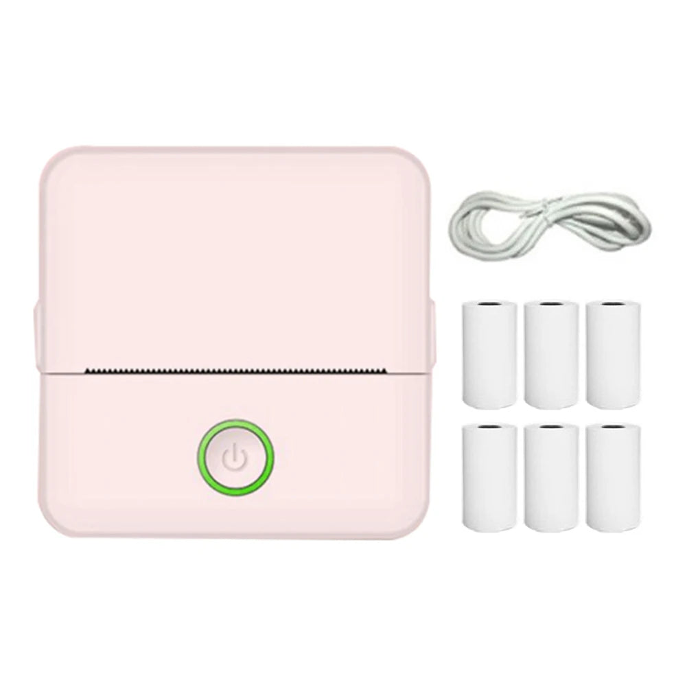 Wirelessly BT 200dpi Mini Thermal Printer with 6 Rolls Paper Label Maker BT Inkless Thermal Printer Support for iOS Android